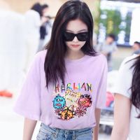 เสื้อยืดผ้าฝ้ายพิมพ์ลายขายดี เสื้อยืดแขนสั้นพิมพ์ลาย Blackpink jennie สําหรับผู้หญิงเสื้อผ้าแฟชั่นสไตล์เกาหลีS-5XL