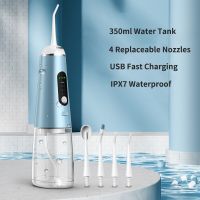 ZZOOI Newest 350ml Oral Irrigator Portable Dental Water Flosser Rechargeable Water Jet Floss Pick IPX6 Waterproof Teeth Cleaner 4 Tips