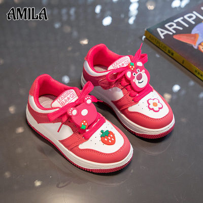 AMILA รองเท้าบอร์ดของเด็ก,รองเท้ากีฬาเด็กผู้หญิงใหม่รองเท้านักเรียนรองเท้าลำลองพื้นนิ่มลายการ์ตูนรองเท้าเดี่ยวขนาดกลางและใหญ่