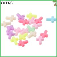 CILENG 100Pcs 16mm long Candy Color Opaque Cross Beads 12mm wide Resin Small Crucifix Loose Beads Bright color and lightweight Colorful Cross Charm Spacer Beads Girls