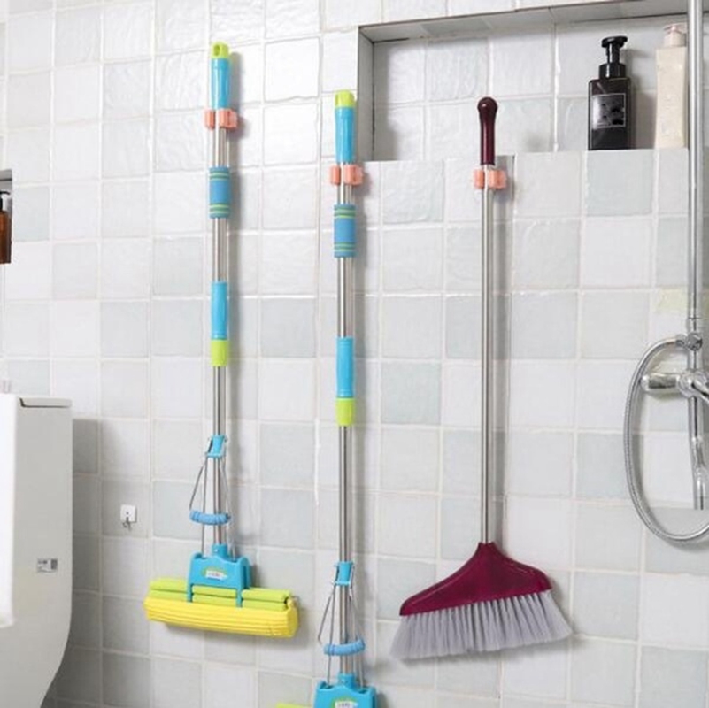 1 Pcs Wall Mounted Mop Organizer Holder Rack Self Sticking Brush Broom Hanger Hook Kitchen Bathroom Storage NHJ MALL