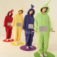 （NEW） Unisex Teletubbies ชุดคอสเพลย์ Dipsy Onesies Lala ฤดูหนาวหนา Flannel ชุดนอนผู้ใหญ่ชุดนอน Laa-LaaCute Jumpsuit