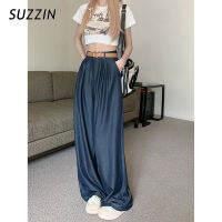 SUZZIN สีทึบหลวมแบบเรียบง่ายและมีกางเกงลำลองประดับผ้าม่านแบบบางสำหรับผู้หญิง