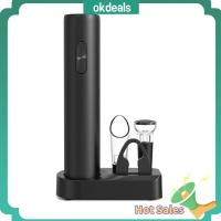 OKDEALS พร้อมที่เทอากาศ เครื่องเปิดไวน์ไฟฟ้า ด้วยเครื่องตัดฟอยล์ พร้อมฐานชาร์จ เหล็กไขจุกอัตโนมัติ ทนทานต่อการใช้งาน แบบพกพาได้ ที่เปิดขวด อุปกรณ์สำหรับห้องครัว