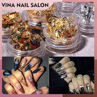 VINANAILSALON ผงฟอยล์ติดเล็บ ฟอยล์ติดเล็บ มีรูปสินค้าจริง กระดาษฟอยล์บางทองและเงิน12ช่อง NG81