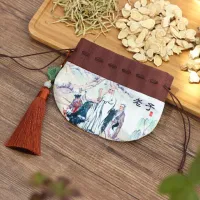 【✱2023 HOT✱】 shuiqi Vintage Handmade สไตล์จีนกระเป๋าเก็บของขงจื้อ Lao Tzu Mencius การพิมพ์ซอง Lucky หยกสายเชือกดึงมีพู่กระเป๋า