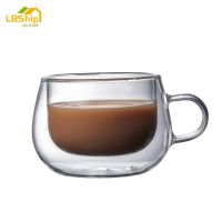 ❦☒ Lbship แก้วกาแฟแบบสองชั้นทนความร้อนพร้อมที่จับ