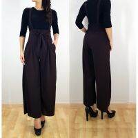 Trendy Plain Design Ribbon Design Jumpsuit Palazzo Pant with Fitting Waist (J0112)