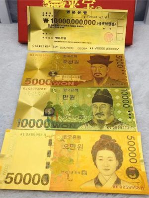 【CC】◙♘☸  gold foil Korea won plastic banknotes commemorative banknotes dollar euro coins props collection gifts.