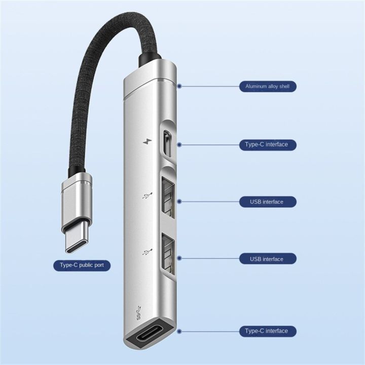 ฮับ-usb-c-4-in-1ชนิดอะลูมินัมอัลลอยตัวแยกสัญญาณชนิด-c-กับตัวขยาย-usb-รองรับการชาร์จ-pd-usb-ความเร็วสูงฮับสำหรับอุปกรณ์คอมพิวเตอร์-feona