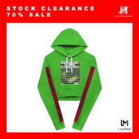 (SIX P.M.) GREEN CROPPED HOODIE SWEATER / เสื้อฮู้ด หญิง ทรงครอป โอเวอร์ไซสด์ ปักลาย / S19