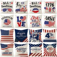 4th of July  Independence Day Decorations Cushion Cover American Flag Throw Pillow Cover Home Decorative Linen Pillow Case 45*45 Cushion Cover