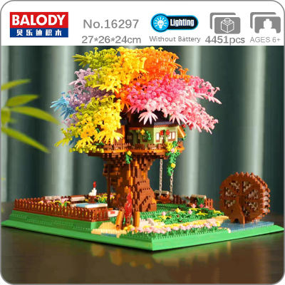 Balody 16297 World Architecture Rainbow Tree House Garden River Waterwheel Light Mini Diamond Blocks อิฐของเล่นไม่มีกล่อง