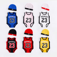 Summer Newborn Baby Rompers Uni Sleeveless Jumpsuits With Hat Basketball Kids Clothing Infant Baby No.23 Sports Romper 6M-24M