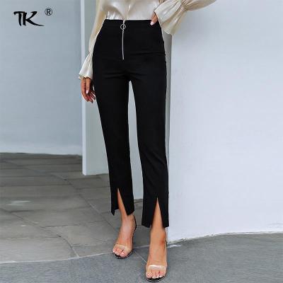 2021Womens Black Split Pants High Waist Zipper Solid Trousers For Women Elegant Office Ladies Casual 2021 Autumn Spring Fashion
