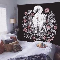 【cw】Cat Witchcraft Tapestry Wall Hanging Tapestries Mysterious Divination Baphomet Occult Home Wall Black Cool Decor Cat Coven ！