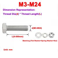 304 Set kombinasi mur dan baut heksagonal luar baja tahan karat M3M5M6M8M10-M24 sekrup diperpanjang