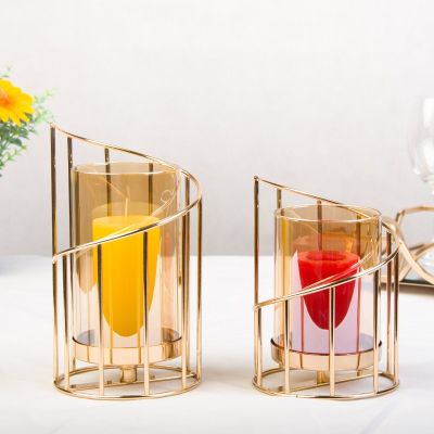 Golden Iron Candle Holder European geometric Candlestick Romantic Crystal Candle Cup Home Decoration Table Decoration