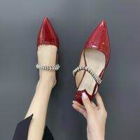 HOT★Pointed Toe Mules Elegant รองเท้าส้นเตี้ยภายนอก Rhinestones รองเท้าแตะสบายๆรองเท้าผู้หญิง2023รองเท้าสตรีแฟชั่นใหม่รองเท้า