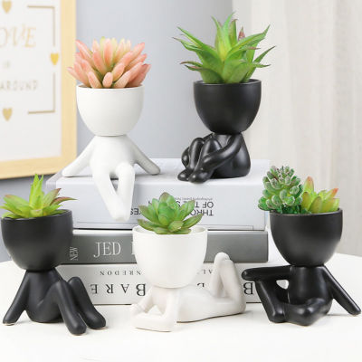 Nordic Creative Ceramic Flower Vase Cartoon Body Art Succulent Pot Bonsai Stand Desktop Decoration Home Living Room Ornaments