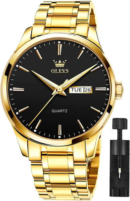 OLEVS Mens Gold Watches Analog Quartz Business Dress Watch Day Date Stainless Steel Classic Luxury Luminous Waterproof Casual Male Wrist Watches gold Stainless Steel Black Dial
