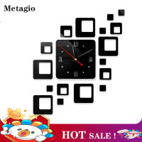 【HOT】Metagioโมเดิร์นDIY 3Dขนาดใหญ่นาฬิกากระจกติดผนังพื้นผิวสติกเกอร์Art Design Home Decor Room