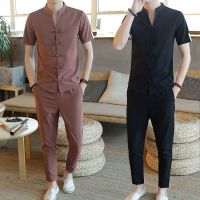 【hot seller】 suit mens tops and a set of clothes summer Chinese style 2023 new trendy Hanfu