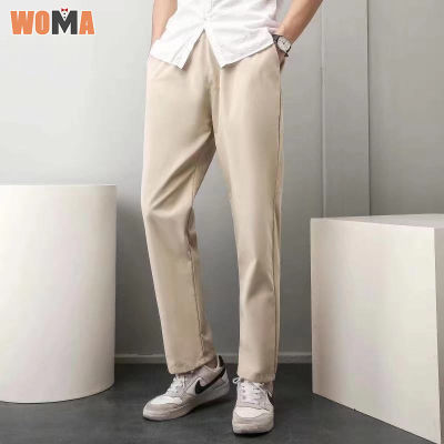 WOMA กางเกงผู้ชายขาตรงฉบับภาษาเกาหลีกางเกงลำลองหลวมเทรนด์ทุกอย่างพร้อมเก้าแต้มกางเกงพอร์ตลมกระชับสัดส่วน