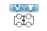 95528 TAMIYA  Mini 4WD Low-Profile Tire &amp; Blue Plated Wheel Set (Y Spoke)