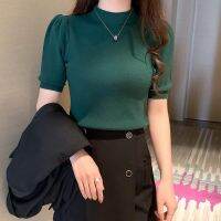 ▪□ Women short sleeve pullover sweater half high collar T-shirt Plus size Students Top bottoming clothes undercoat