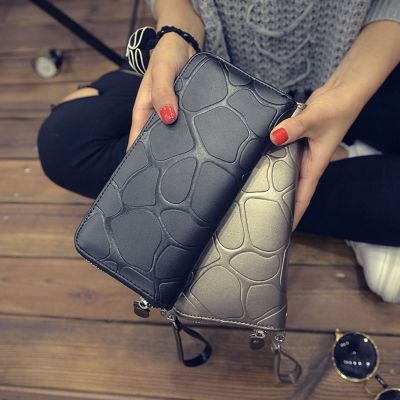 Women Stone Print Long Wallets Female Leather Brand Retro Zipper Coin Purses Ladies High Capacity Card Holder Clutch Bag