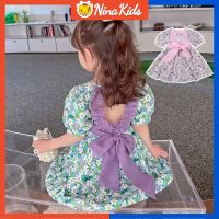 NINAKIDS ชุดเด็กผู้หญิง1-6ปีชุดลายดอกไม้สไตล์เกาหลีพิมพ์ลาย Backless