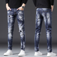 2023 New Mens Ripped Patch Hip-Hop Street Fashion Mens Pencil Pants Wild Heavy Industry Jeans Men