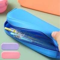 Silicone Pencil Case Waterproof Solid Color Pen Case Soft Large Capacity Stationery Box Multi-color Student Learning Supplies