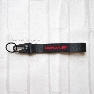 Honda ปีกนก พวงกุญแจผ้าอย่างหนา ปักโลโก้สายยาว 20 ซม. ตะขอเกี่ยวหนา รมดำอย่างดี
