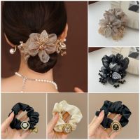 High-end scrunchies คริสตัลใบยางรัดผมดอกไม้ยางรัดผมหางม้าอุปกรณ์เสริม