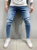 กางเกงวินเทจแฟชั่น Jeans Slim Fit สำหรับผู้ชายใหม่สไตล์ยีนส์สำหรับผู้ชายแนวสตรีทของผู้ชายทรงสกินนี่สีพื้นสำหรับผู้ชายกางเกงยีนส์แต่งลายขาดๆ2022