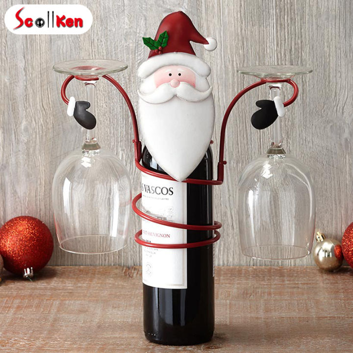 scottk-ที่ใส่ขวดไวน์คริสต์มาสที่วางของตกแต่งชั้นเก็บของที่เป็นเอกลักษณ์สำหรับตกแต่งโต๊ะในบ้าน