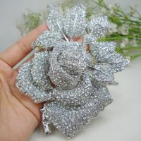 Bride Charming Clear Crystal Brooch Rose Flower Bud Leaf Bridesmaid Brooch Pin