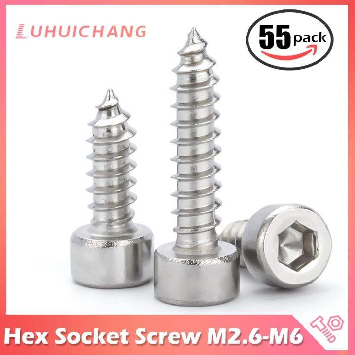 20-55-buah-m2-m2-5-m3-m4-m5-m6-hexagon-hex-socket-cap-kepala-diri-penyadapan-sekrup-304-stainless-steel-allen-kepala-sekrup-untuk-speaker