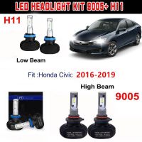 6000K สีขาว9005 H11ไฟหน้ารถมอเตอร์ไซค์แบบ LED Conversion ชุดสำหรับฮอนด้า Civic 2016-2019 4PC