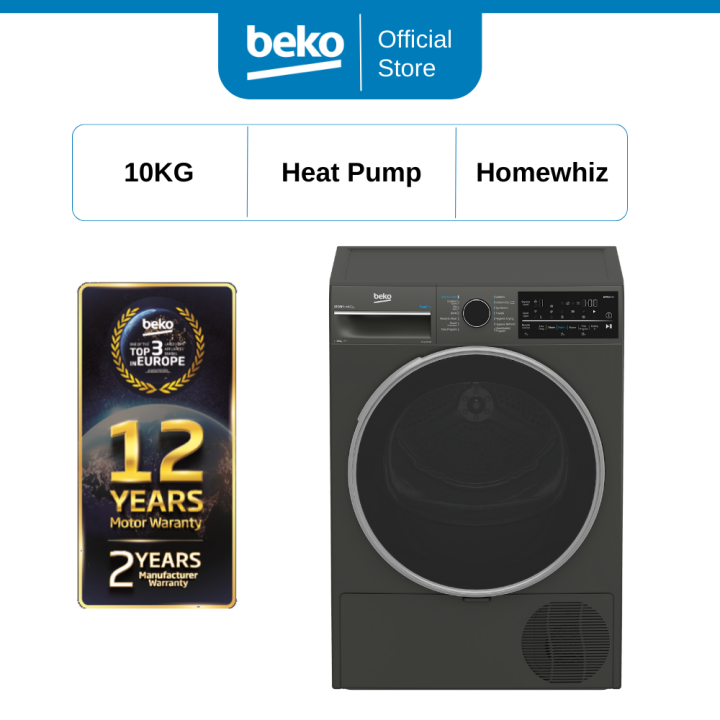 Beko 10KG Heat Pump Tumble Dryer B5T64237WM with Aquawave and Homewhiz ...