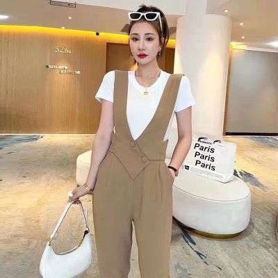 COD DSFDGDFFGHH ((Recommended) Summer New Style Womens Large Size Jumpsuit White T-Shirt Top Two-Piece Suit