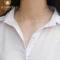 ASHIQI ไข่มุกน้ำจืดธรรมชาติ925เงิน Choker สร้อยคอแฟชั่นผู้หญิง Minimalist เครื่องประดับน่ารักอุปกรณ์เสริม Gift