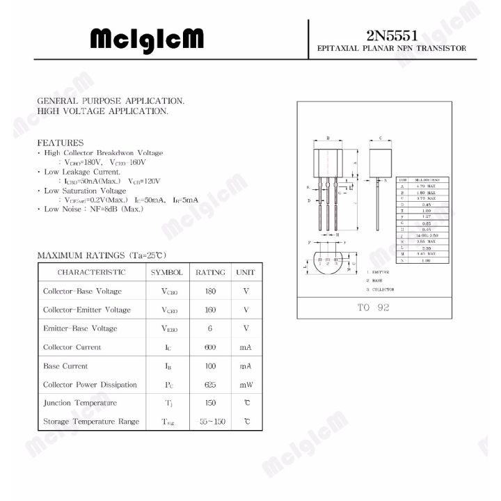 mcigicm-1000ชิ้น2n5551เป็น-92เครื่องขยายเสียงอเนกประสงค์0-6a-160v-npn-ของแท้ใหม่