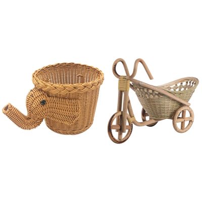 Handmade Bamboo Elephant Wicker Picnic Basket with Bamboo Handmade Woven Straw Fruit Basket