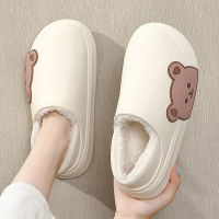 Winter Women Thick Platform Waterproof Non-Slip Home Rubber Slippers Warm Indoor Fur Cotton Men Couples Ladies Cartoon Shoes