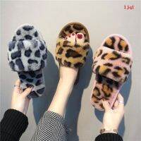 Cotton slippers women winter fashion office home interior Korean leopard print bedroom casual fluffy flip flops