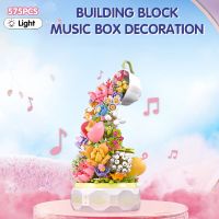 575pcs Teacup Flower Lighting Music Box Building Block City Home Decor Anime Creative Gift Toy For Child Adults