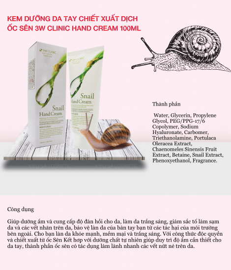 Kem dưỡng da tay chiết xuất ốc sên 3w clinic snail hand cream 100ml - ảnh sản phẩm 2
